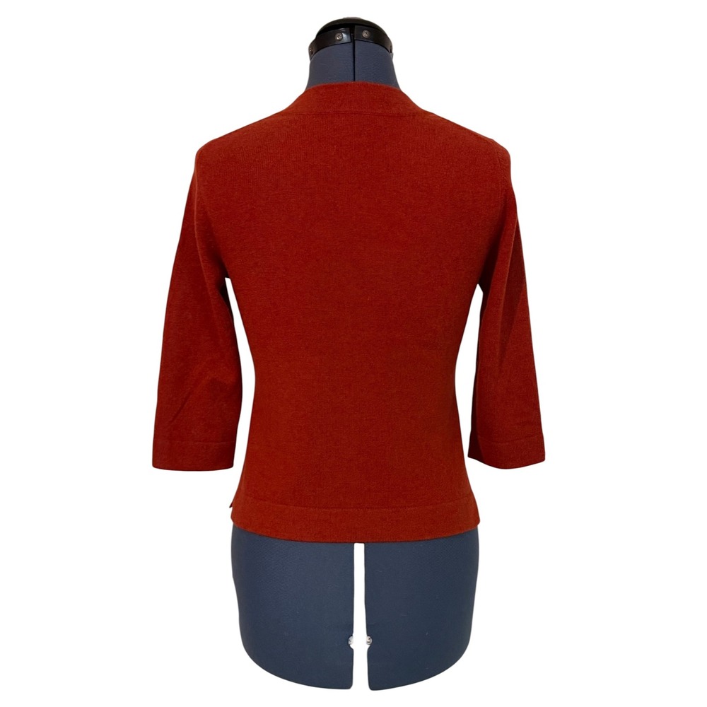 Vtg Griffen Cashmere Womens Rust Orange V Neck Sweater 3/4 Sleeve Fall Petite PS - Picture 4 of 13